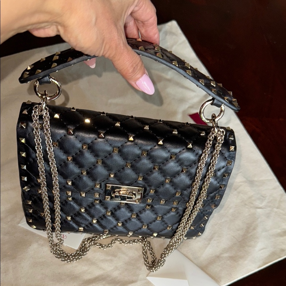 Valentino Garavani Black Quilted Nappa Rock-stud cross body Bag